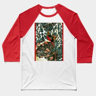 Pheasants in the Snow with Pine Tree and Roses Baseball T-Shirt